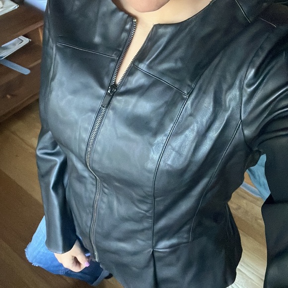 Zara faux leather black peplum jacket size large (**see description) - Picture 2 of 13